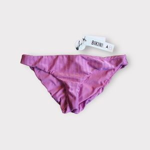 The Bikini Lab Luster Rib Low Rise Hipster Full Coverage Bikini Bottom Pink M